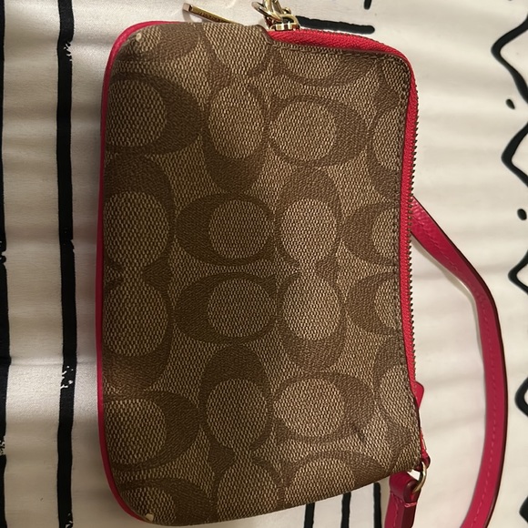 Hot Pink and Light Brown Coach Wristlet - Picture 5 of 6